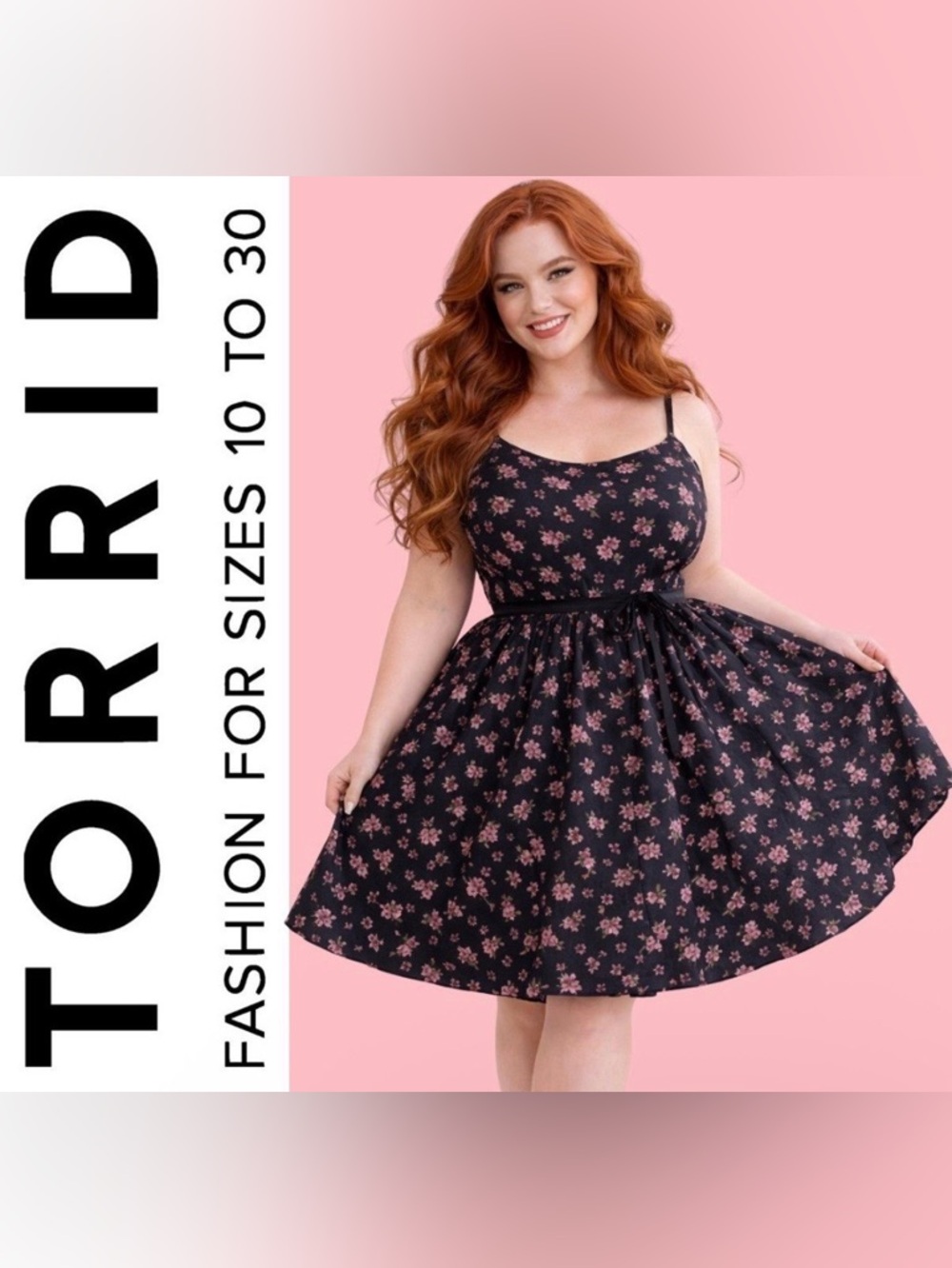 Torrid Black & Pink Rose Floral Retro Chic Tie Front Swing Dress, 2x, NWT!